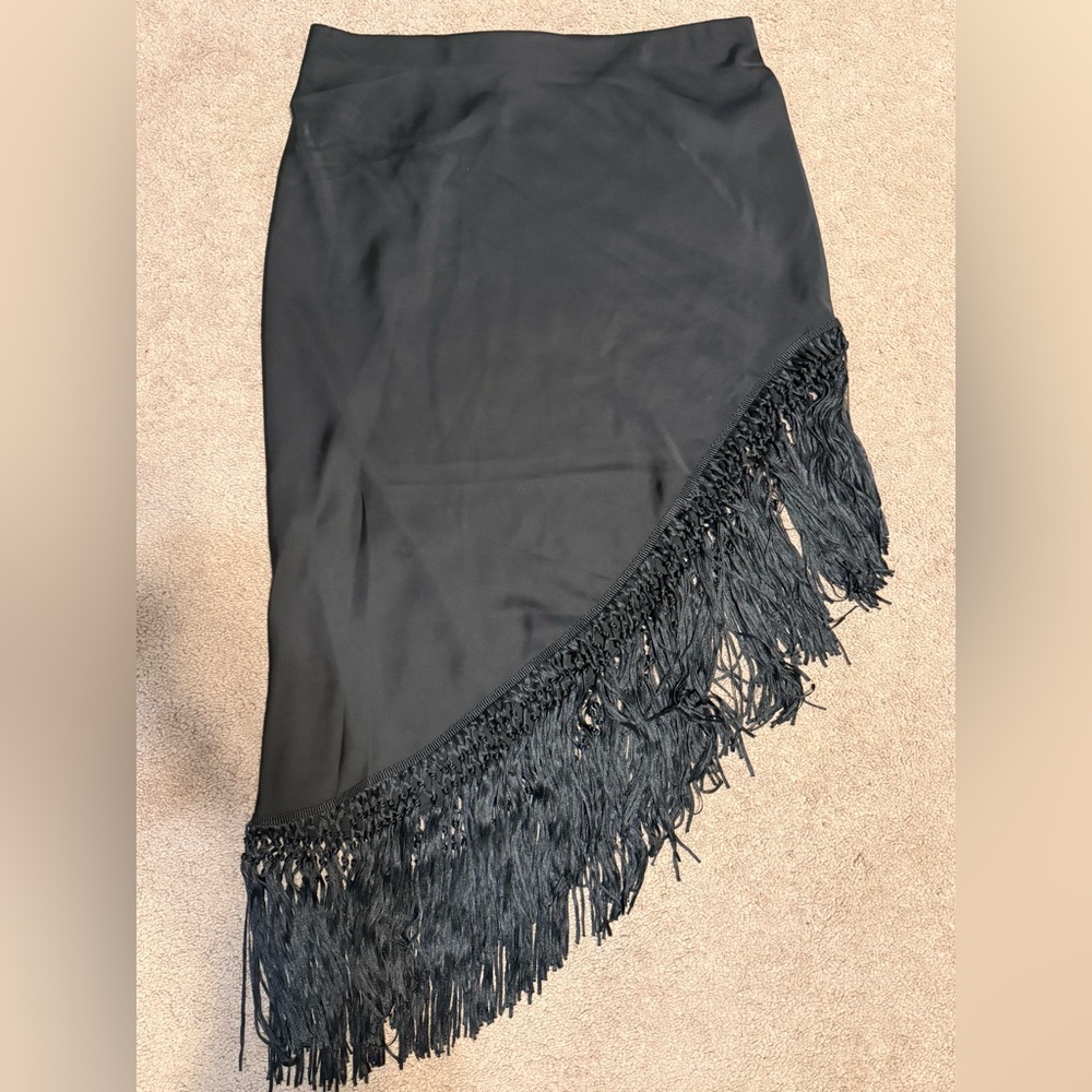 Rachel Zoe Black Asymmetrical Fringe Skirt